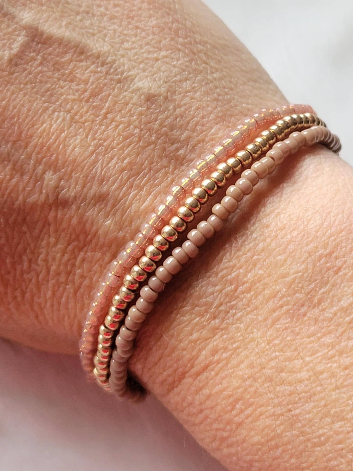 Miyuki Armband-Set: Beige/Gold