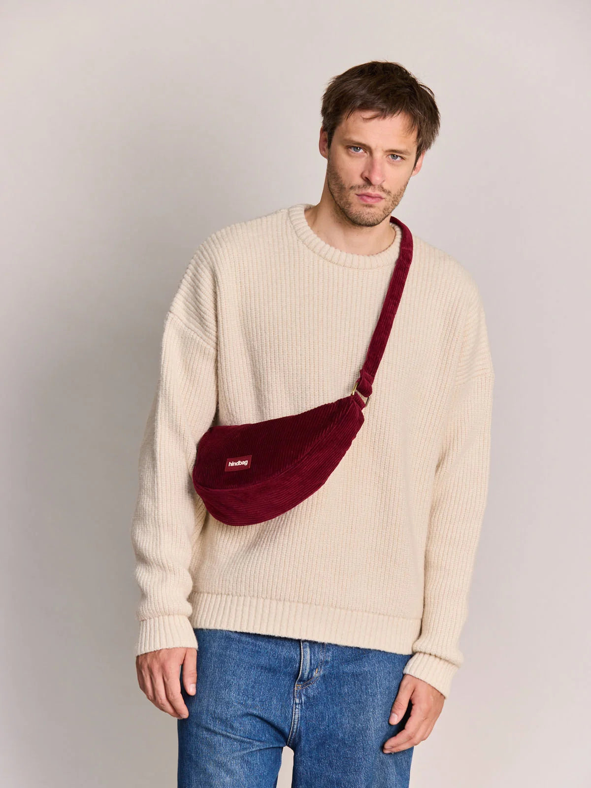Hindbag Andrea Umhängetasche aus Cord – Bordeauxrot