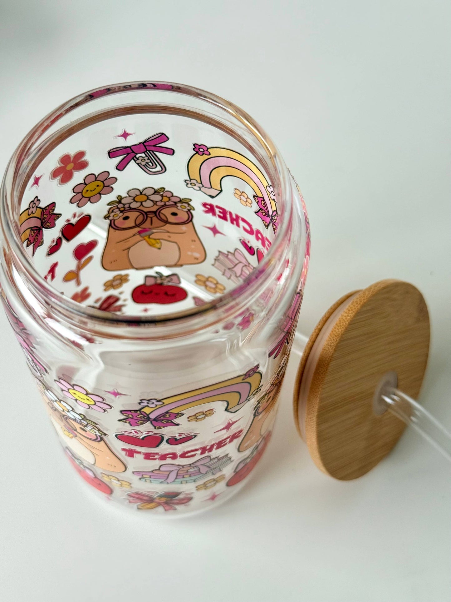 Hohes Trinkglas 500 ml mit Bambusdeckel & Glasstrohhalm
