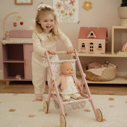 Little Dutch Puppenwagen aus Holz – Soft Flowers Rosa ✨ JETZT VORBESTELLEN