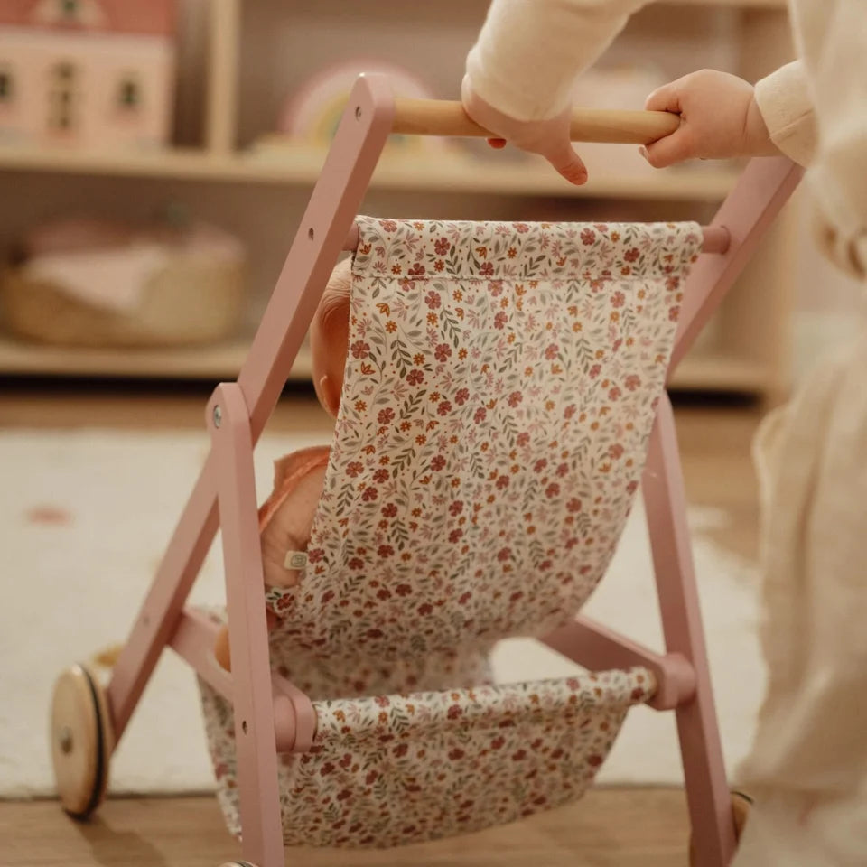 Little Dutch Puppenwagen aus Holz – Soft Flowers Rosa ✨ JETZT VORBESTELLEN