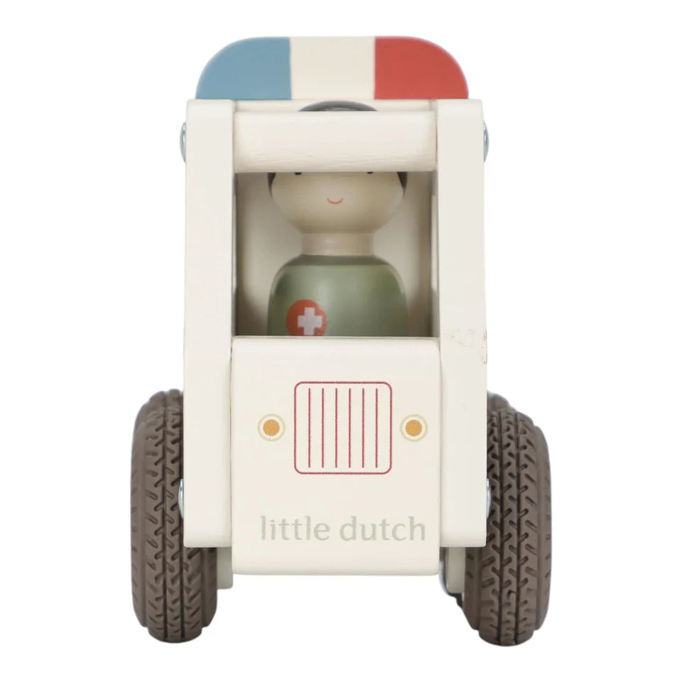 Little Dutch Holz-Ambulanz mit Figur – Weiß ✨ JETZT VORBESTELLEN