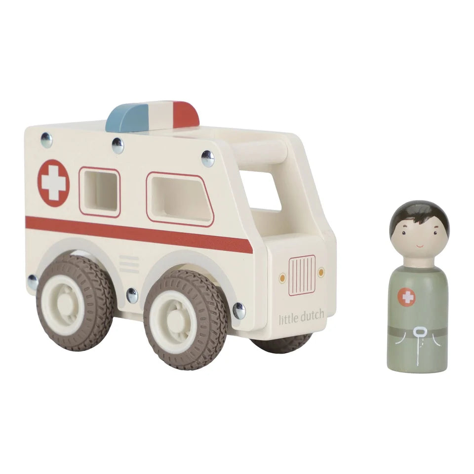 Little Dutch Holz-Ambulanz mit Figur – Weiß ✨ JETZT VORBESTELLEN