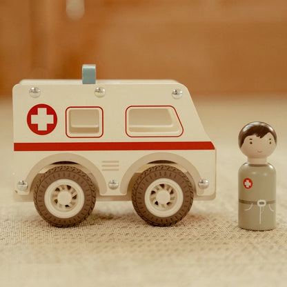 Little Dutch Holz-Ambulanz mit Figur – Weiß ✨ JETZT VORBESTELLEN