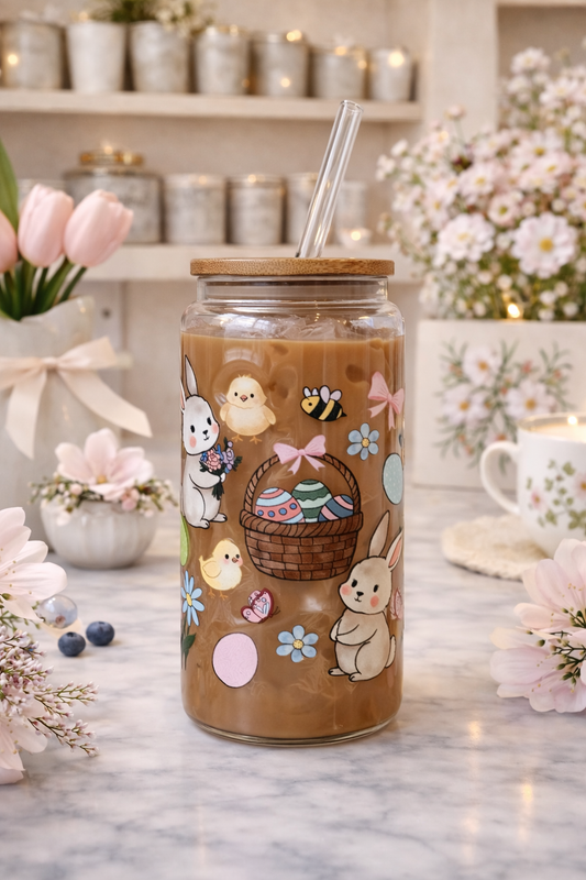 Glasbecher 550 ml – mit Bambusdeckel & Glasstrohhalm