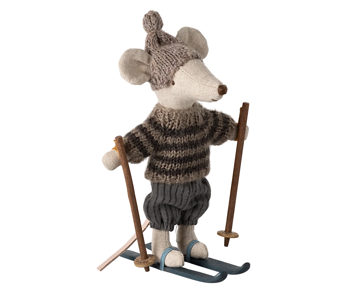 Maileg Wintermaus mit Skiset – Großer Bruder – Grau