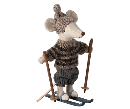 Maileg Wintermaus mit Skiset – Großer Bruder – Grau
