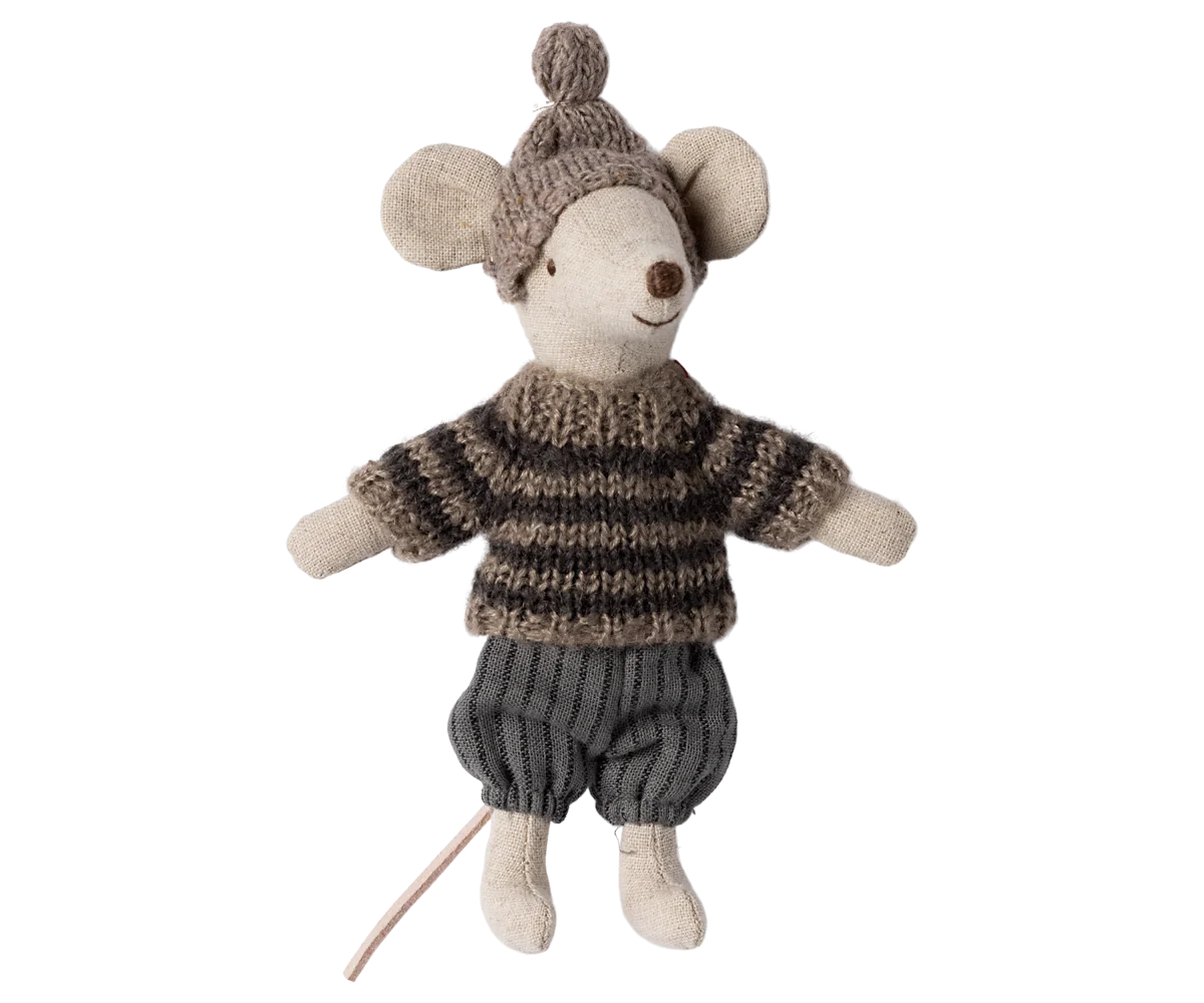 Maileg Wintermaus mit Skiset – Großer Bruder – Grau