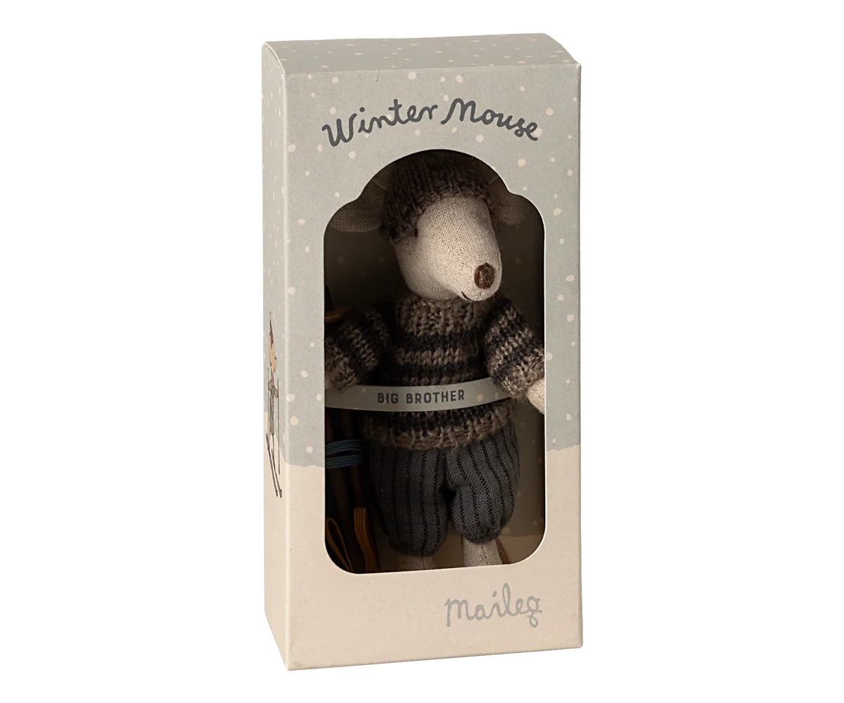 Maileg Wintermaus mit Skiset – Großer Bruder – Grau