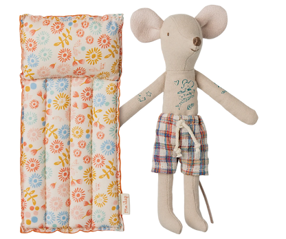 Maileg Strandmaus mit Luftmatratze – Papa – Blumen