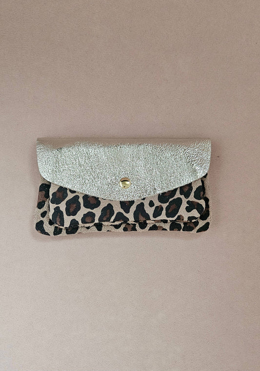 Leopard Lederetui mit Doppel-Fach: Platinum/leopard
