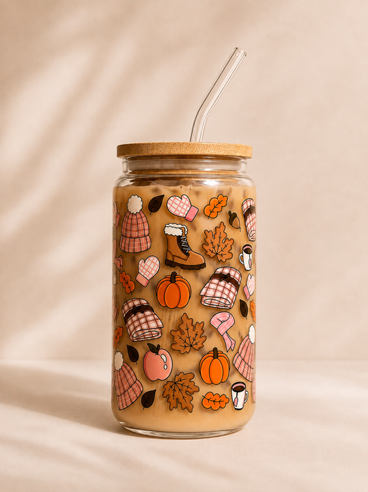 Hohes Trinkglas 500 ml mit Bambusdeckel & Glasstrohhal