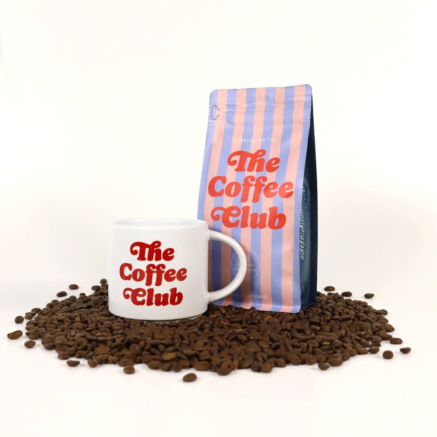 Bundle Tasse & Kaffee „The Coffee Club“ – Gestreift, ganze Bohne, 250 g