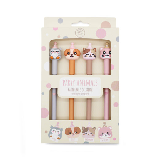 Radierbare Gelstifte Party Animals – 4er-Set mit Tiermotiven