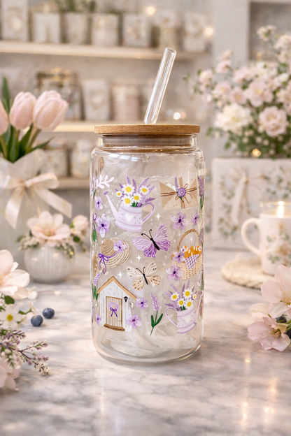 Glasbecher 550 ml – mit Bambusdeckel & Glasstrohhalm