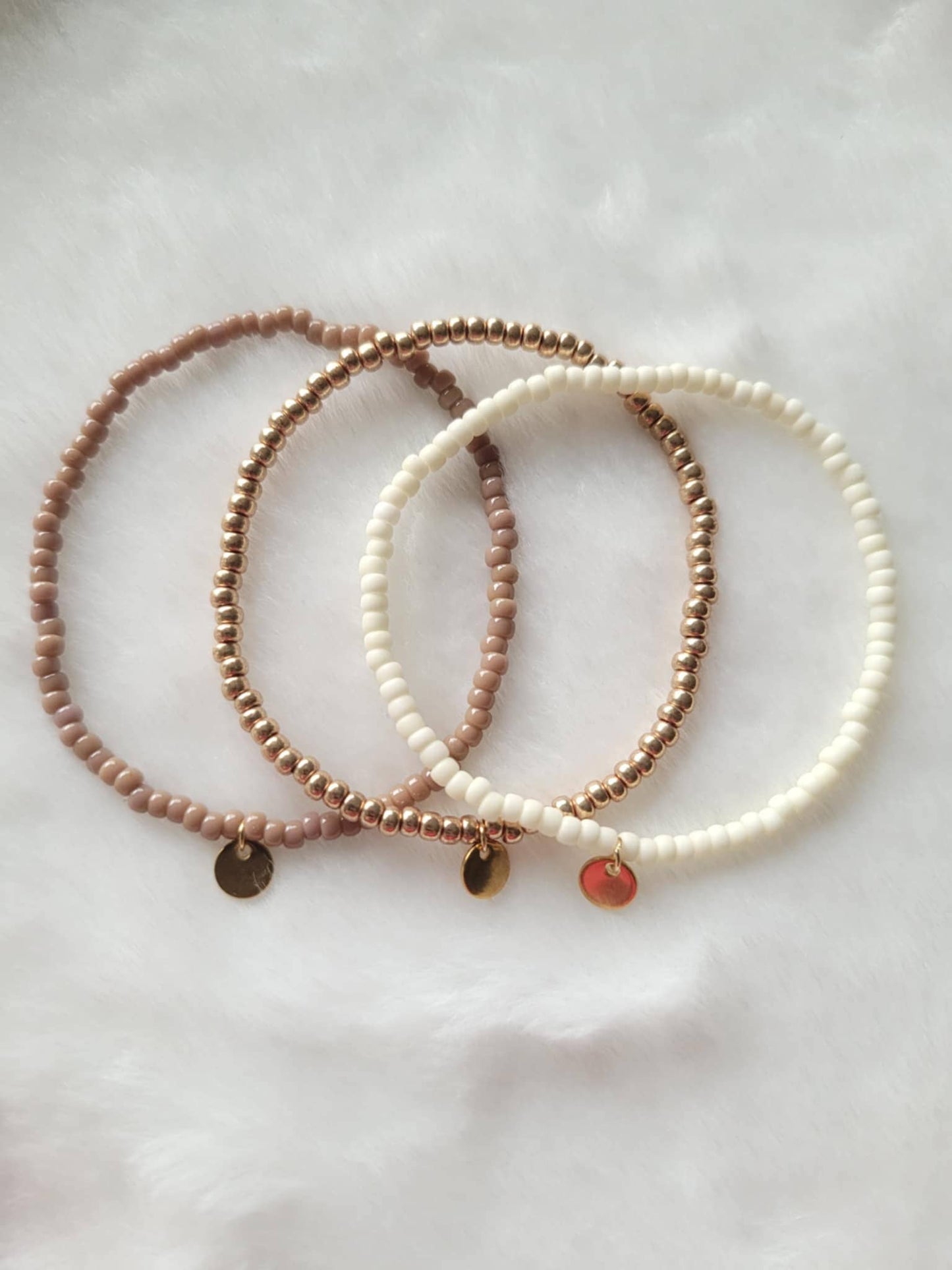 Miyuki Armband-Set: Weiß, Braun & Gold
