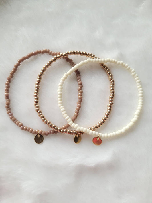 Miyuki Armband-Set: Weiß, Braun & Gold