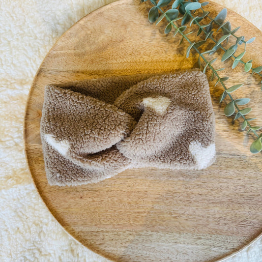 Stirnband Herzchen Braun mit weißen Herzen: L (Kind)