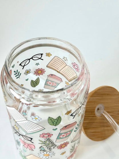 Cute Cloud Trinkglas mit Deckel und Strohhalm