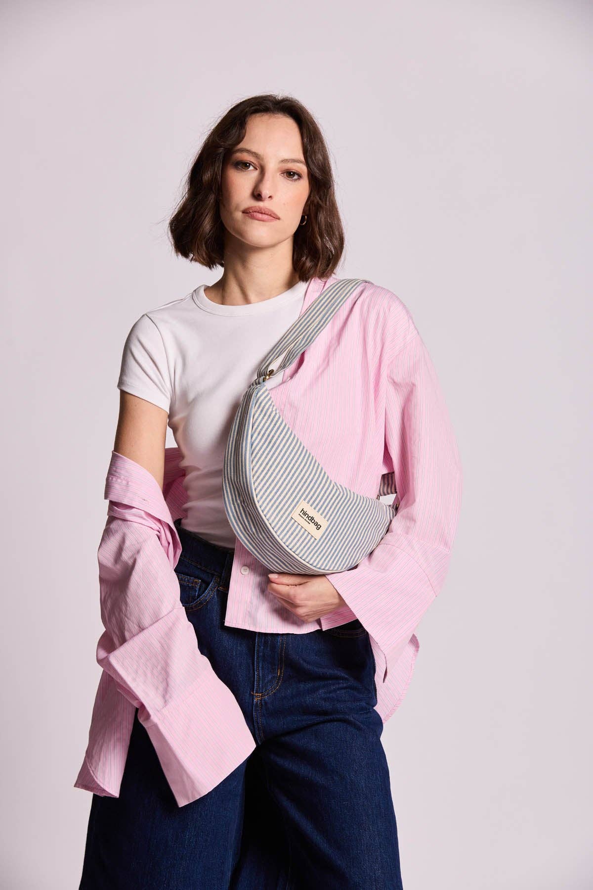 Hindbag Halbmondtasche Andrea – Blau gestreift