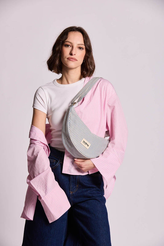 Hindbag Halbmondtasche Andrea – Blau gestreift