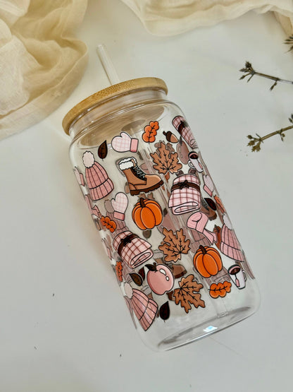 Hohes Trinkglas 500 ml mit Bambusdeckel & Glasstrohhal