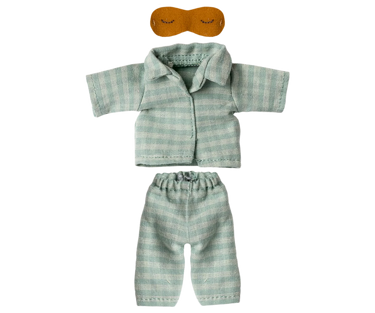 Maileg Pyjama & Schlafmaske – Papa Maus – Mint/Sand
