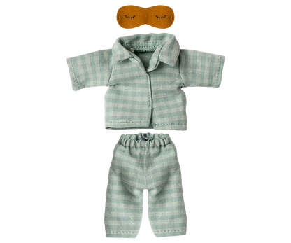 Maileg Pyjama & Schlafmaske – Papa Maus – Mint/Sand