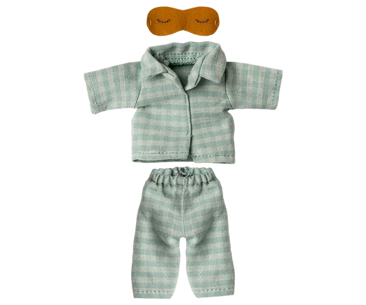 Maileg Pyjama & Schlafmaske – Papa Maus – Mint/Sand