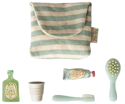 Maileg Zahnbürsten-Set in Tasche – Maus – Blau gestreift