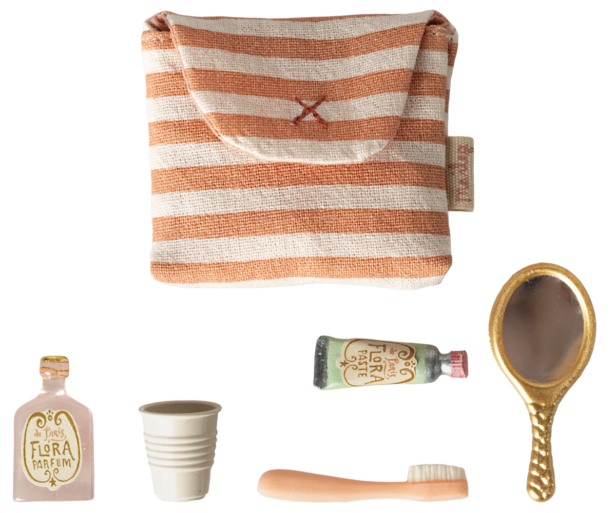 Maileg Zahnbürsten-Set in Tasche – Maus – Rot gestreift