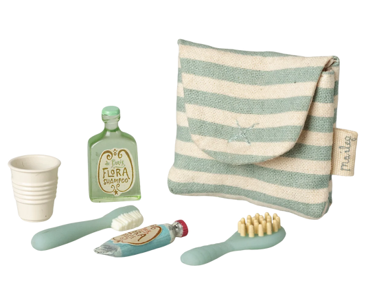 Maileg Zahnbürsten-Set in Tasche – Maus – Blau gestreift