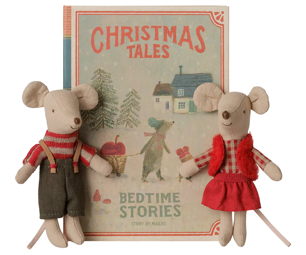 Maileg Weihnachts-Zwillingsmäuse – Kleine Schwester & Kleiner Bruder im Buch