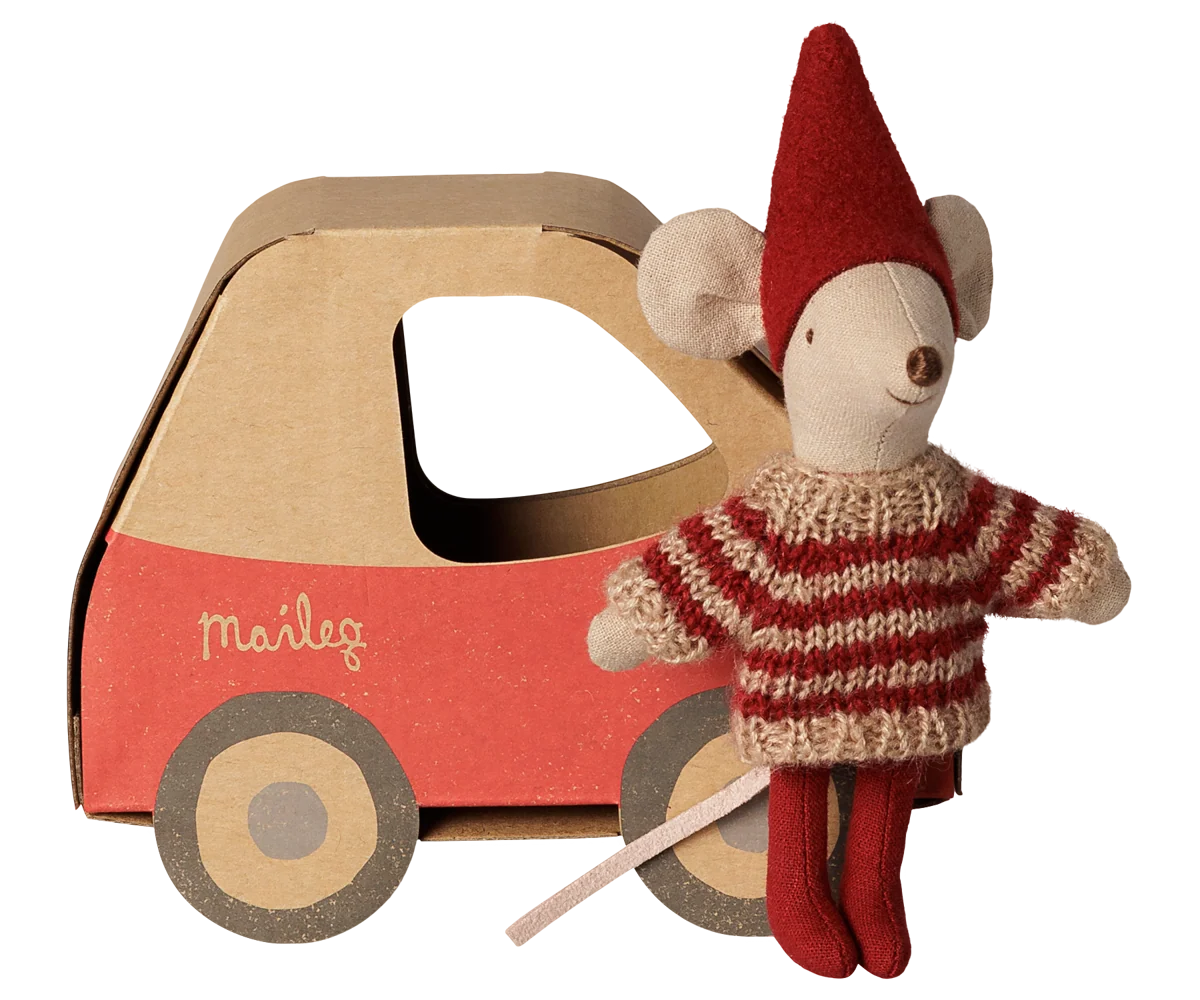 Maileg Weihnachtsmaus Kleine Schwester im Autokarton