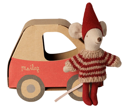 Maileg Weihnachtsmaus Kleine Schwester im Autokarton