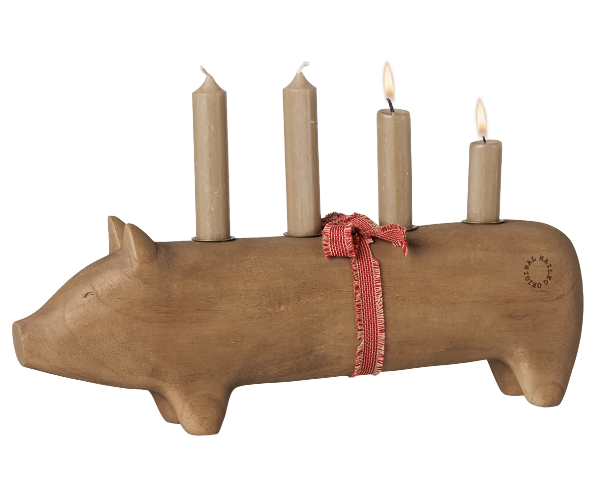 Maileg Adventskerzenhalter Schwein Groß – Natur