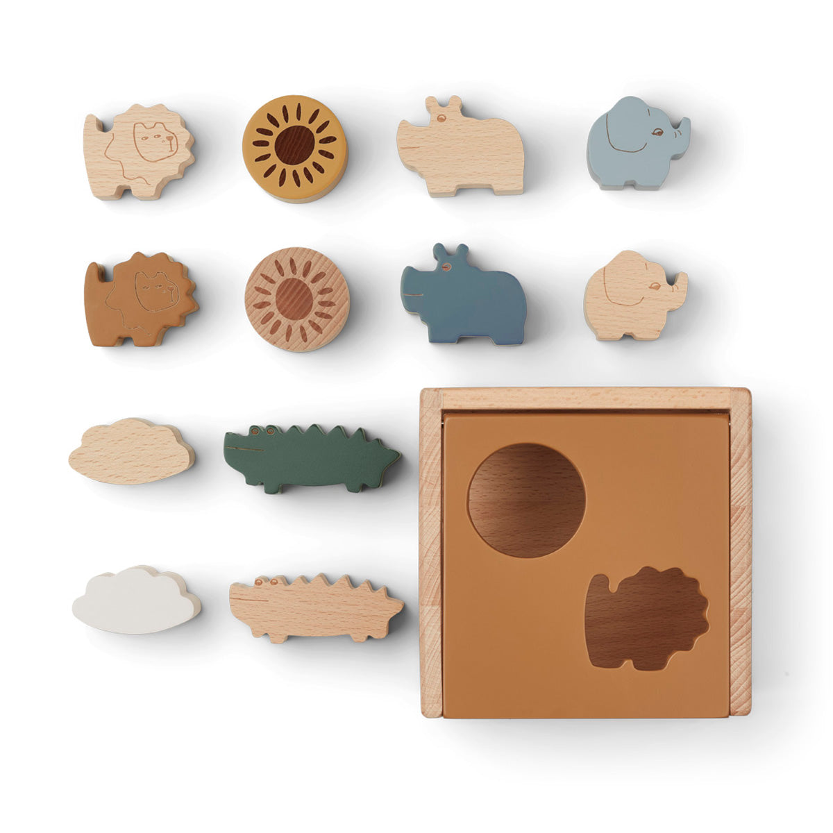 LIEWOOD Gary Puzzle- und Sortierwürfel aus Holz -  Golden Caramel Multi Mix