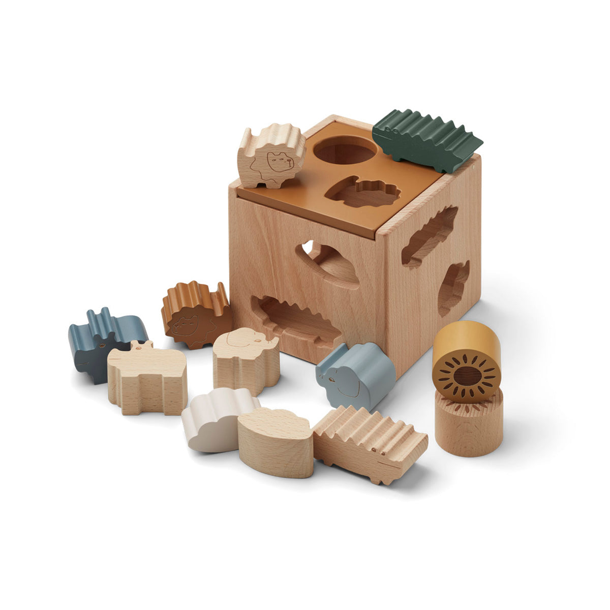 LIEWOOD Gary Puzzle- und Sortierwürfel aus Holz -  Golden Caramel Multi Mix