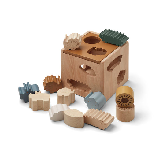 LIEWOOD Gary Puzzle- und Sortierwürfel aus Holz -  Golden Caramel Multi Mix
