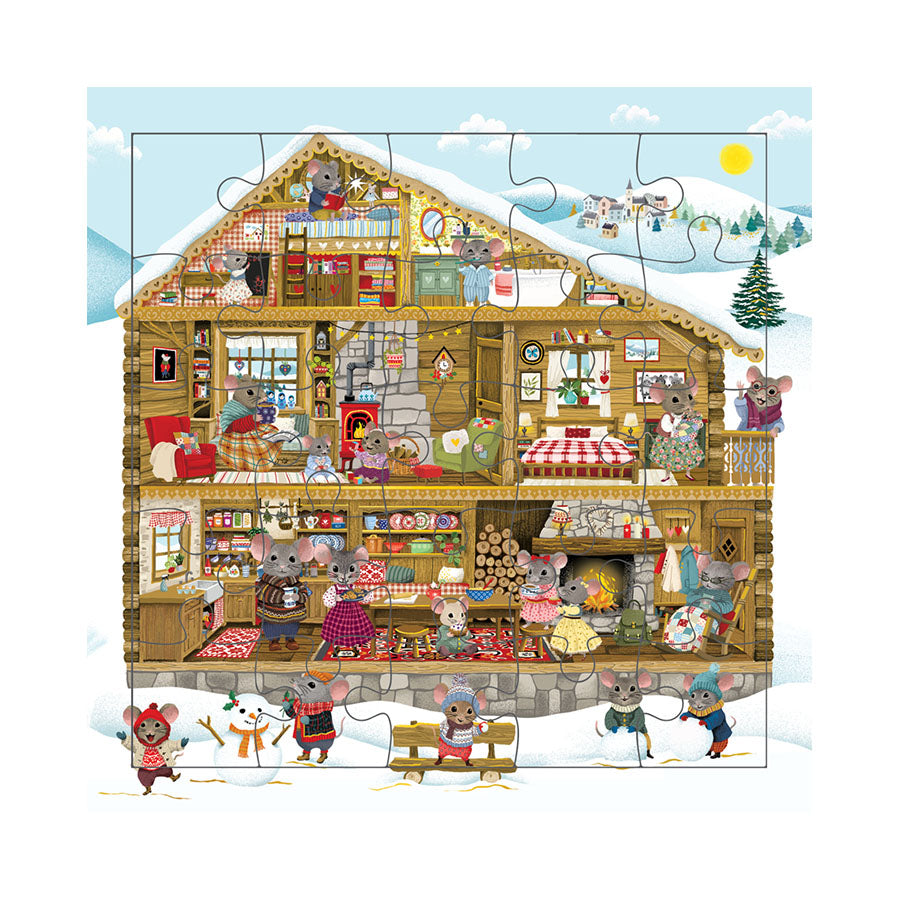 Cartes d’Art Puzzle-Grußkarte – Das Mäuse-Chalet, 24 Teile