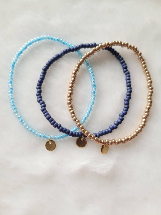 Miyuki Armband-Set: Hellblau/Dunkelblau/Gold