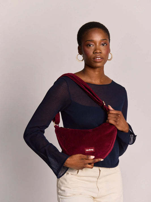 Hindbag Andrea Umhängetasche aus Cord – Bordeauxrot
