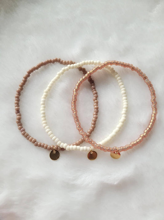 Miyuki Armband-Set: Rosé/Beige/Gold