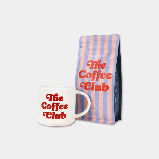 Bundle Tasse & Kaffee „The Coffee Club“ – Gestreift, ganze Bohne, 250 g