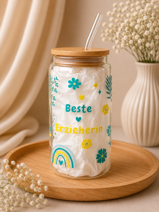 Cute Cloud Trinkglas mit Deckel und Strohhalm