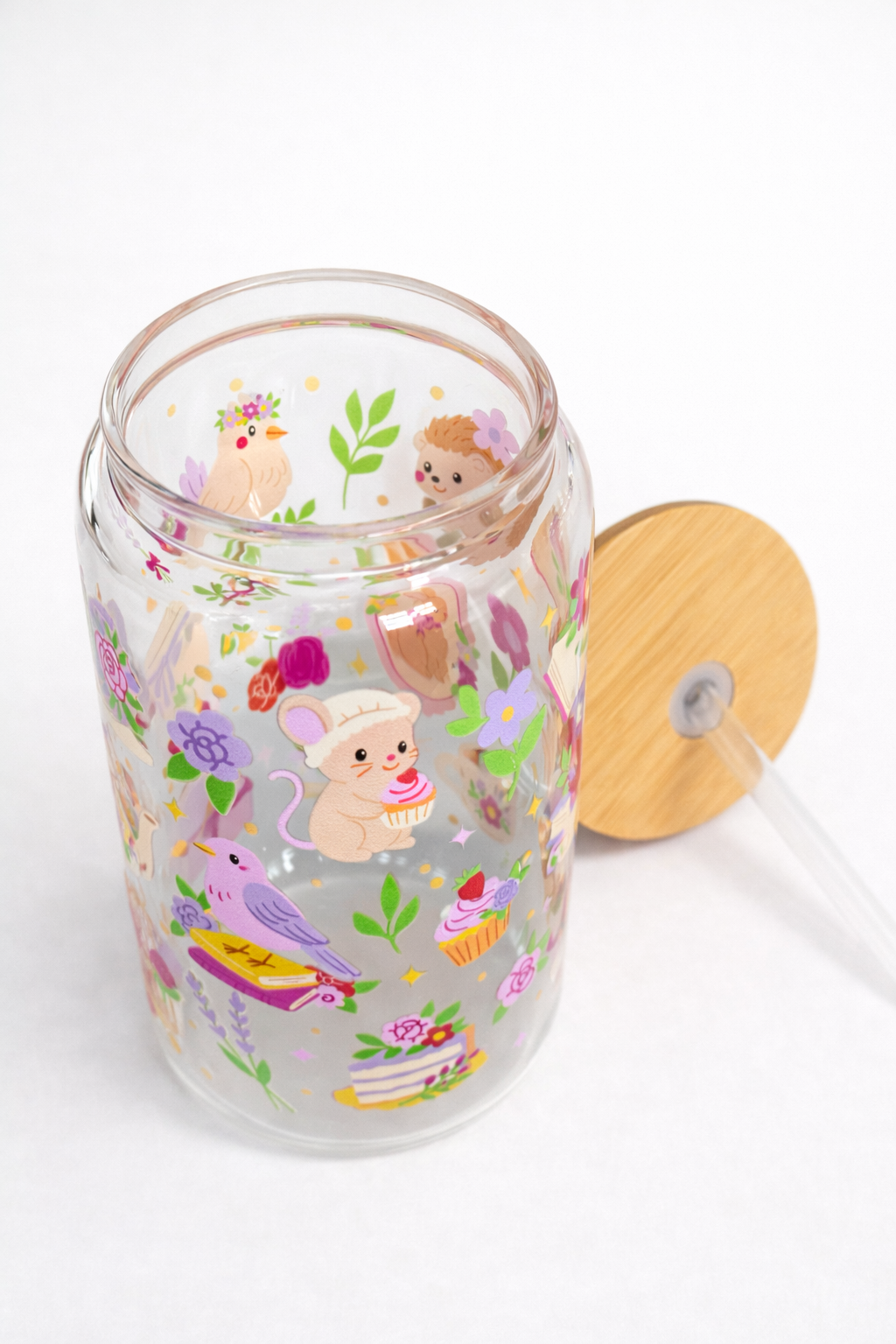 Hohes Trinkglas 500 ml mit Bambusdeckel & Glasstrohhalm