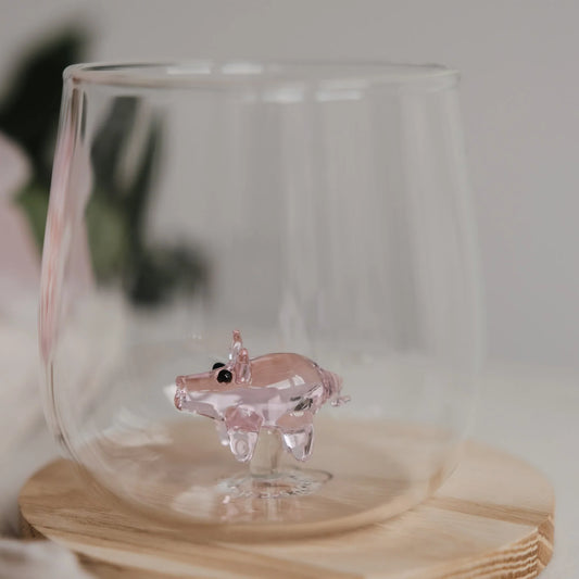 Eulenschnitt Trinkglas Schweinfigur