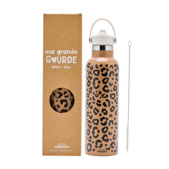 Edelstahl Trinkflasche – Leopard Braun, 600 ml