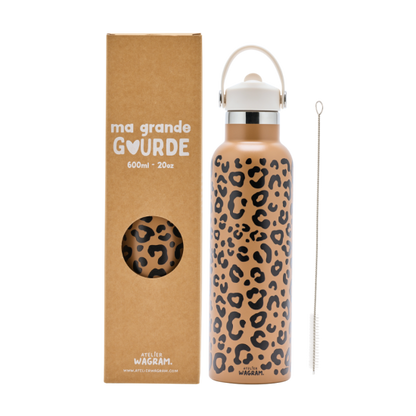 Edelstahl Trinkflasche – Leopard Braun, 600 ml