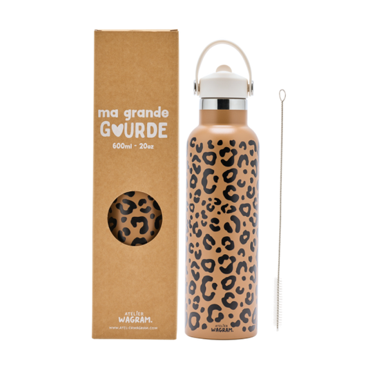 Edelstahl Trinkflasche – Leopard Braun, 600 ml